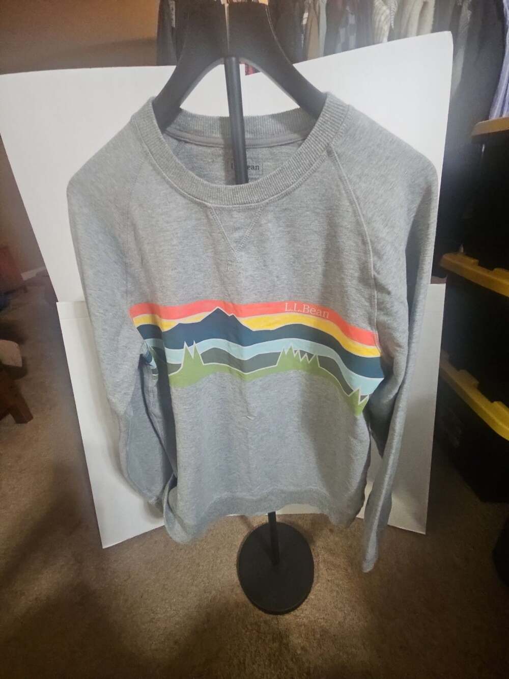 LL Bean Comfort Camp Sweatshirt Size M Reg Gray Mountain Landscape